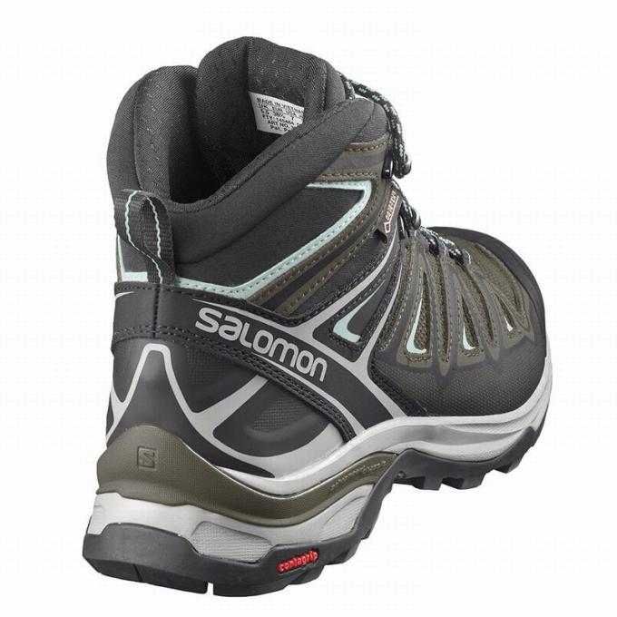 Botas Montaña Salomon X ULTRA 3 MID GORE-TEX Mujer Verde Oliva Negros | MX-592AXNK