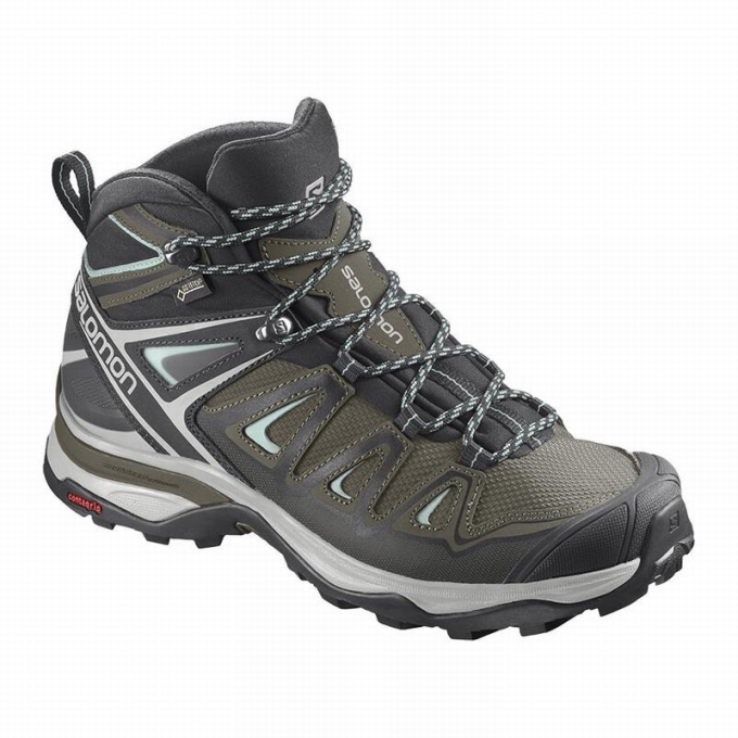 Botas Montaña Salomon X ULTRA 3 MID GORE-TEX Mujer Verde Oliva Negros | MX-592AXNK