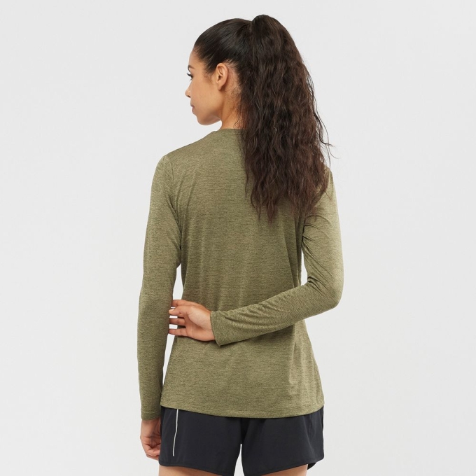 Camiseta Salomon AGILE Long Sleeve Mujer Verde Oliva | MX-782KIAR