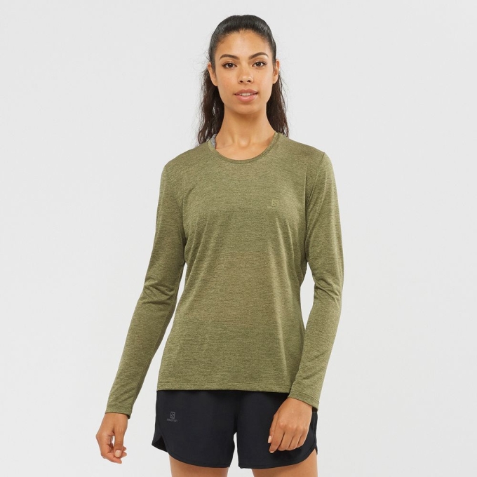 Camiseta Salomon AGILE Long Sleeve Mujer Verde Oliva | MX-782KIAR