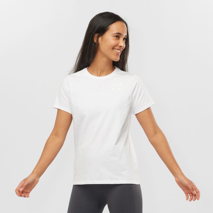 Camiseta Salomon OUTLIFE SMALL LOGO SS W Corta Sleeve Mujer Blancos | MX-178KQNC