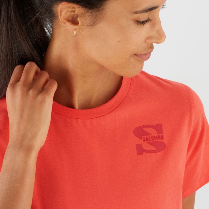 Camiseta Salomon OUTLIFE SMALL LOGO SS W Corta Sleeve Mujer Coral | MX-560FESM