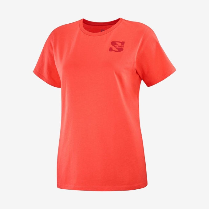 Camiseta Salomon OUTLIFE SMALL LOGO SS W Corta Sleeve Mujer Coral | MX-560FESM