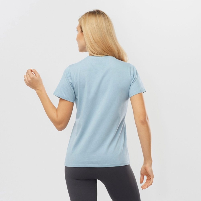 Camiseta Salomon OUTLIFE SMALL LOGO SS W Corta Sleeve Mujer Azules | MX-564LZXT