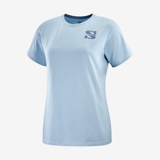 Camiseta Salomon OUTLIFE SMALL LOGO SS W Corta Sleeve Mujer Azules | MX-564LZXT