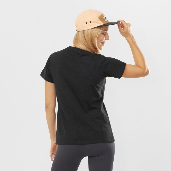 Camiseta Salomon OUTLIFE SMALL LOGO SS W Corta Sleeve Mujer Negros | MX-716ILKV