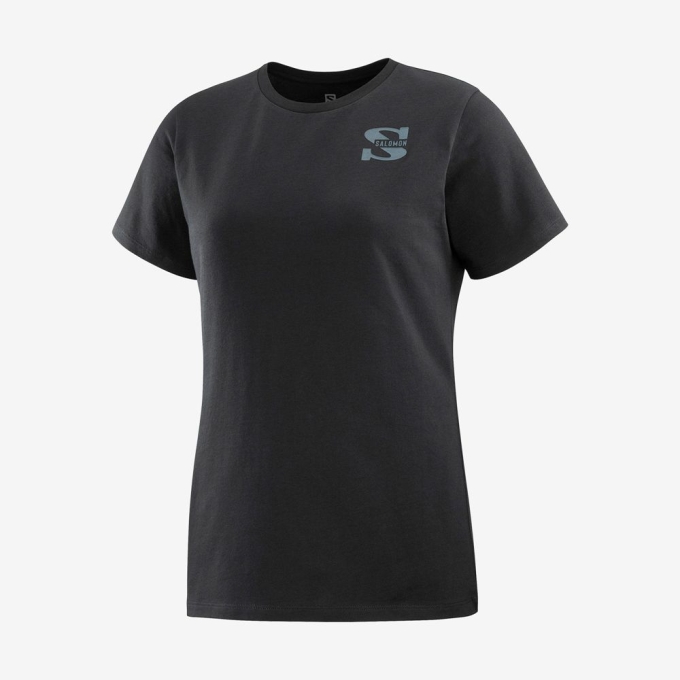 Camiseta Salomon OUTLIFE SMALL LOGO SS W Corta Sleeve Mujer Negros | MX-716ILKV