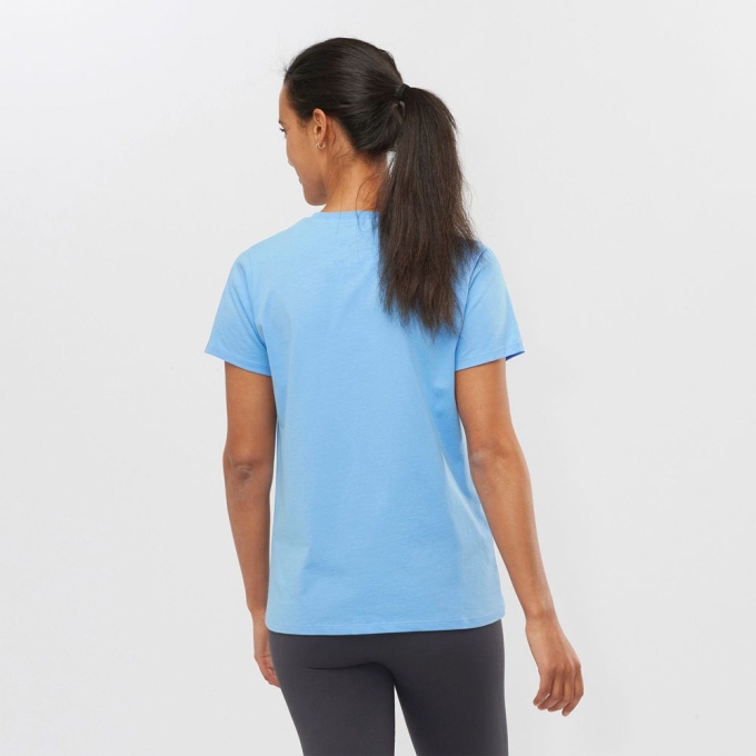 Camiseta Salomon OUTLIFE SMALL LOGO SS W Corta Sleeve Mujer Azules Claro | MX-807EKVR