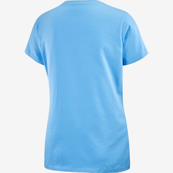 Camiseta Salomon OUTLIFE SMALL LOGO SS W Corta Sleeve Mujer Azules Claro | MX-807EKVR