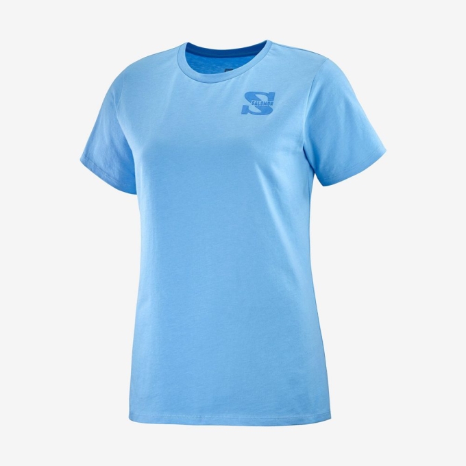 Camiseta Salomon OUTLIFE SMALL LOGO SS W Corta Sleeve Mujer Azules Claro | MX-807EKVR