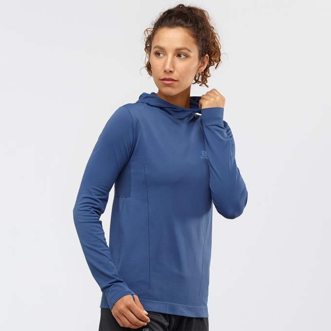 Capas Intermedias Salomon AGILE MID HOODIE W SEAMLESS Mujer Azules | MX-923OUDA