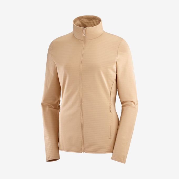 Capas Intermedias Salomon ESSENTIAL LIGHTWARM Full Zip Jacket Mujer Beige | MX-283HUCP