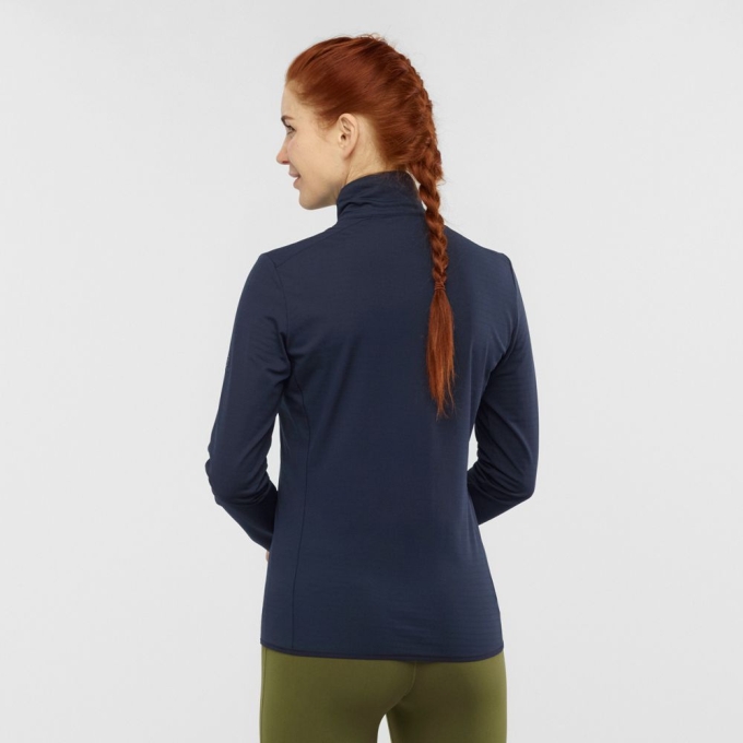 Capas Intermedias Salomon ESSENTIAL LIGHTWARM Full Zip Jacket Mujer Azul Marino | MX-489KAXI