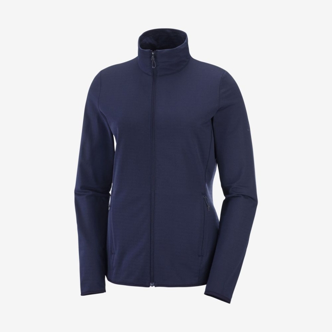 Capas Intermedias Salomon ESSENTIAL LIGHTWARM Full Zip Jacket Mujer Azul Marino | MX-489KAXI