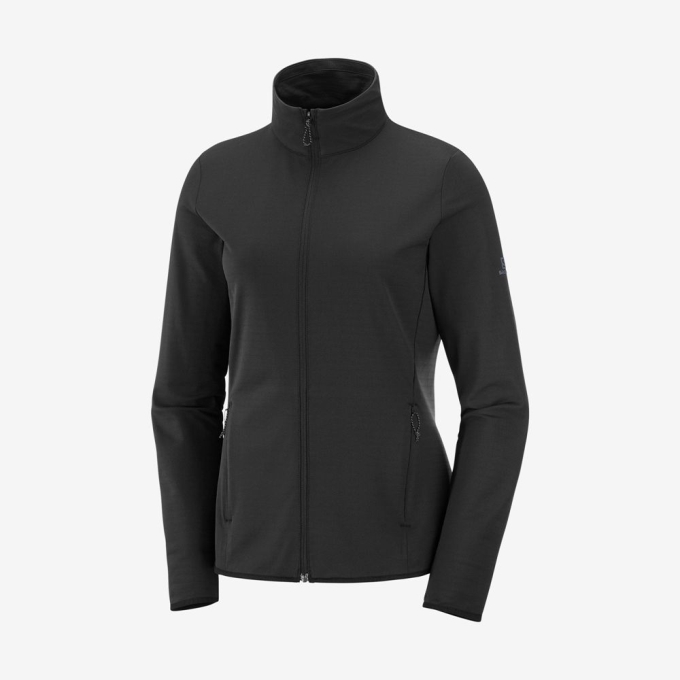 Capas Intermedias Salomon ESSENTIAL LIGHTWARM Full Zip Capa Intermedia Jacket Mujer Negros | MX-809OBEG