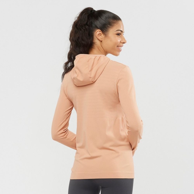 Capas Intermedias Salomon ESSENTIAL SEAMLESS HOODIE Mujer Beige | MX-692ULQC