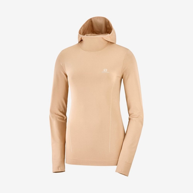 Capas Intermedias Salomon ESSENTIAL SEAMLESS HOODIE Mujer Beige | MX-692ULQC