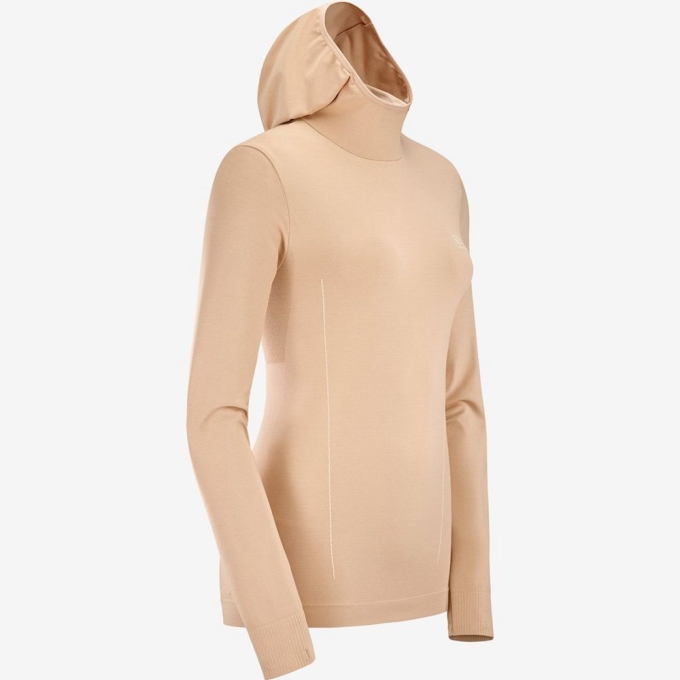 Capas Intermedias Salomon ESSENTIAL SEAMLESS HOODIE Mujer Beige | MX-692ULQC