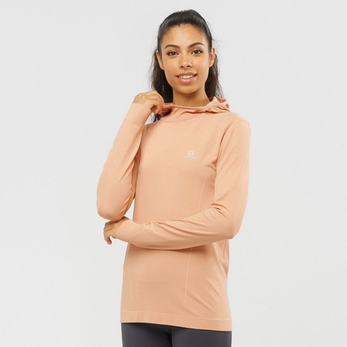 Capas Intermedias Salomon ESSENTIAL SEAMLESS HOODIE Mujer Beige | MX-692ULQC