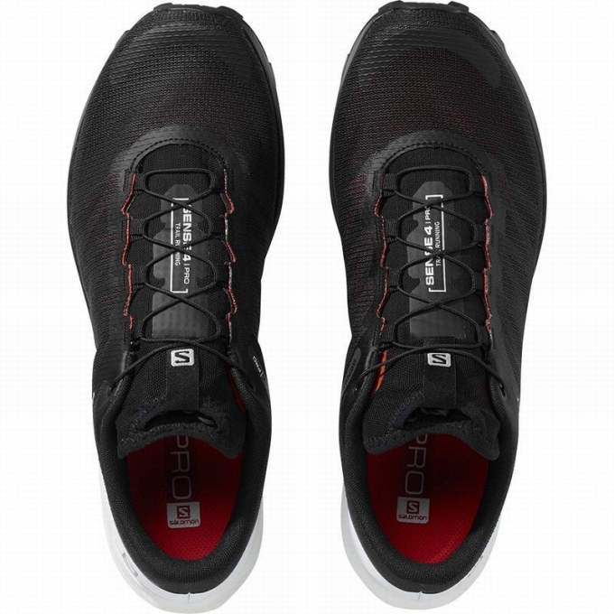 Tenis Para Trail Running Salomon SENSE PRO 4 Hombre Negros Blancos | MX-839XDTS