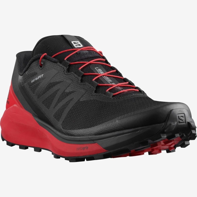 Tenis Para Trail Running Salomon SENSE RIDE 4 Hombre Negros Rojos | MX-145AFQD