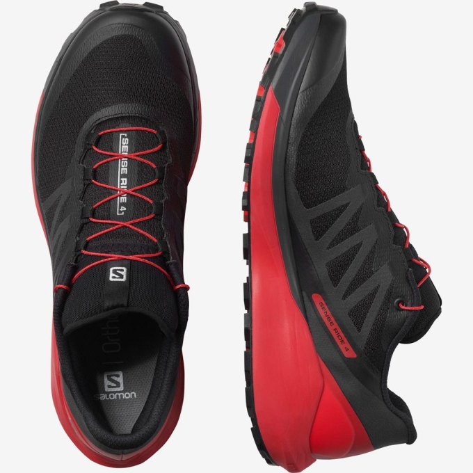 Tenis Para Trail Running Salomon SENSE RIDE 4 Hombre Negros Rojos | MX-145AFQD