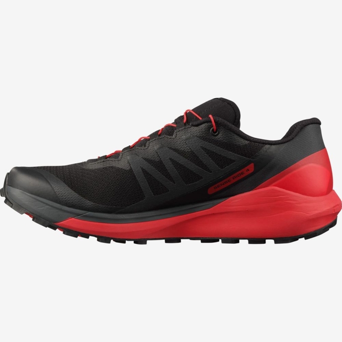 Tenis Para Trail Running Salomon SENSE RIDE 4 Hombre Negros Rojos | MX-145AFQD