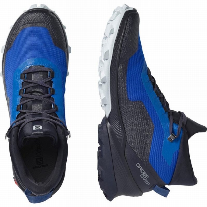 Tenis Senderismo Salomon CROSS OVER CHUKKA GORE-TEX Hombre Azules Negros | MX-352NFAO