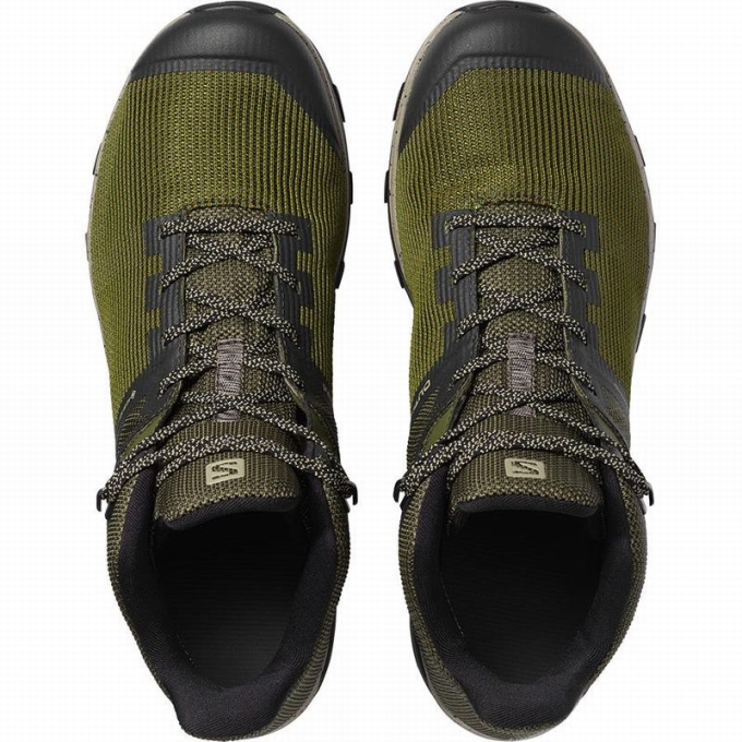 Tenis Senderismo Salomon OUTLINE PRISM MID GORE-TEX Hombre Verde Oliva Negros | MX-564BPQA