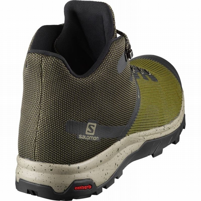 Tenis Senderismo Salomon OUTLINE PRISM MID GORE-TEX Hombre Verde Oliva Negros | MX-564BPQA