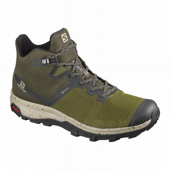 Tenis Senderismo Salomon OUTLINE PRISM MID GORE-TEX Hombre Verde Oliva Negros | MX-564BPQA