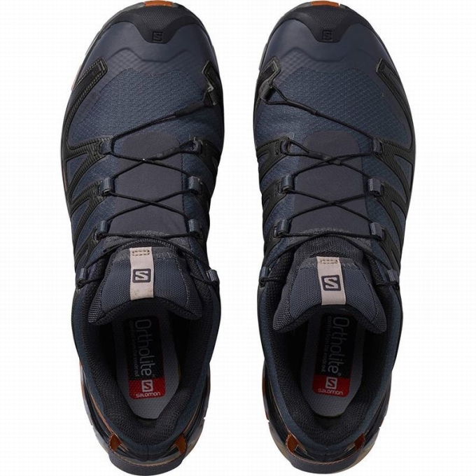 Tenis Senderismo Salomon XA PRO 3D V8 GORE-TEX WIDE Hombre Azules Oscuro Negros | MX-908ATWO