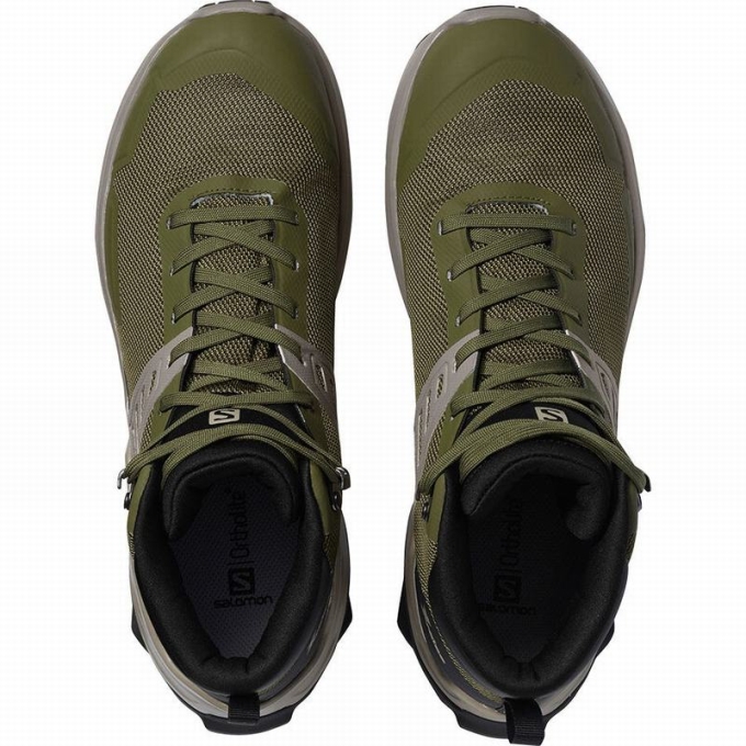 Tenis Senderismo Salomon X RAISE MID GORE-TEX Hombre Verde Oliva Negros | MX-596ICBS