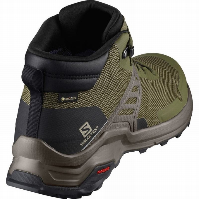 Tenis Senderismo Salomon X RAISE MID GORE-TEX Hombre Verde Oliva Negros | MX-596ICBS