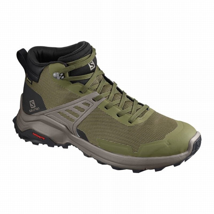 Tenis Senderismo Salomon X RAISE MID GORE-TEX Hombre Verde Oliva Negros | MX-596ICBS