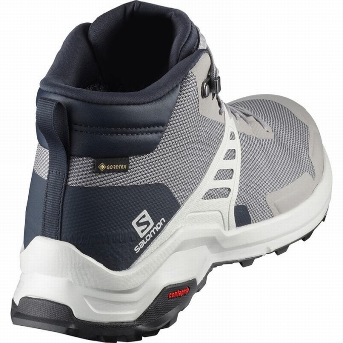 Tenis Senderismo Salomon X RAISE MID GORE-TEX Hombre Grises Azul Marino | MX-983SKQO