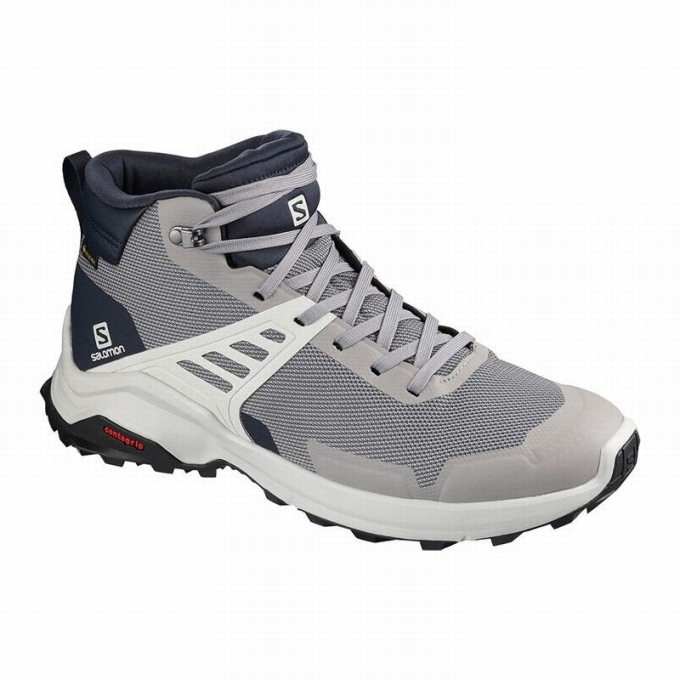 Tenis Senderismo Salomon X RAISE MID GORE-TEX Hombre Grises Azul Marino | MX-983SKQO