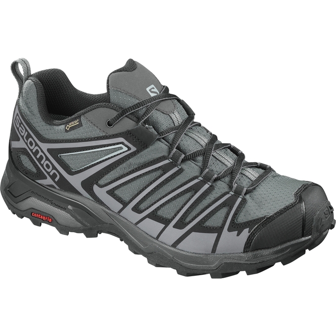 Tenis Senderismo Salomon X ULTRA 3 PRIME GTX Hombre Plateados Negros | MX-106GLWD