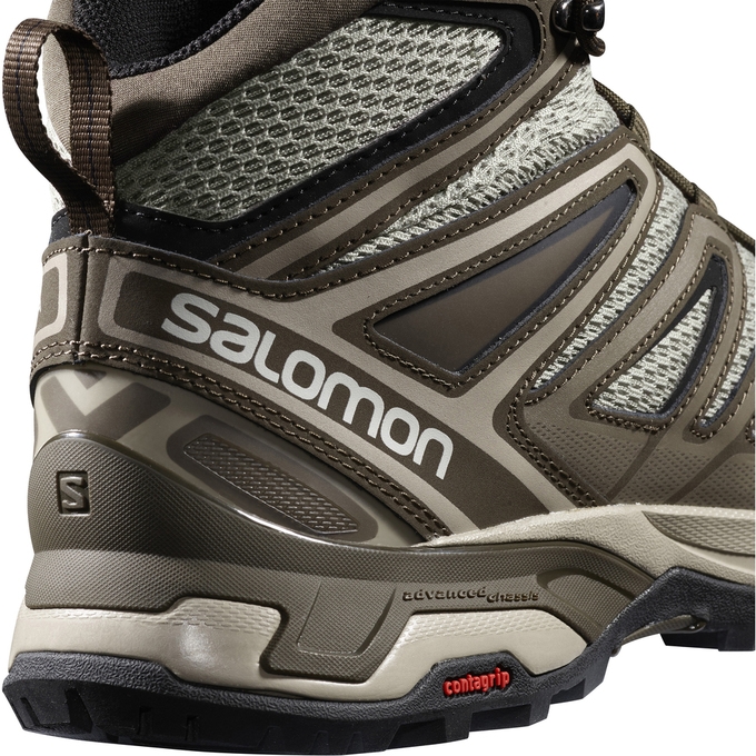 Tenis Senderismo Salomon X ULTRA MID 3 AERO Hombre Verde Oliva Negros | MX-329NZMQ