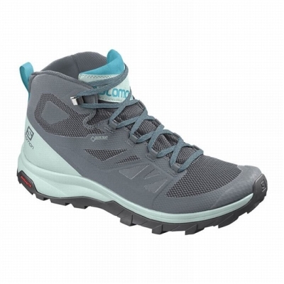 Botas Montaña Salomon OUTLINE MID GORE-TEX Mujer Azules Oscuro Grises | MX-597MSTH