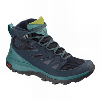 Botas Montaña Salomon OUTLINE MID GORE-TEX Mujer Azul Marino Verdes | MX-756WYOE