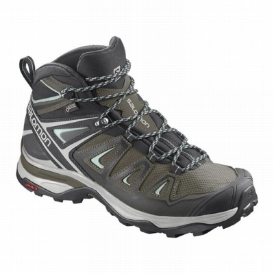 Botas Montaña Salomon X ULTRA 3 MID GORE-TEX Mujer Verde Oliva Negros | MX-592AXNK