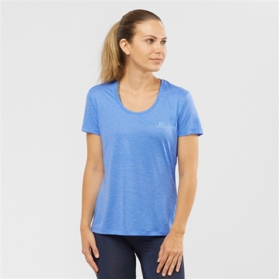 Camiseta Salomon AGILE Carretera Correr Corta Sleeve Mujer Azules | MX-086MEDG