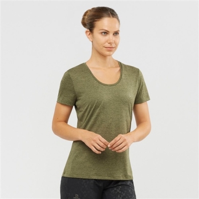 Camiseta Salomon AGILE Carretera Correr Corta Sleeve Mujer Verde Oliva | MX-275INQC