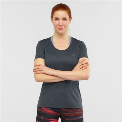 Camiseta Salomon AGILE Carretera Correr Corta Sleeve Mujer Negros | MX-456SGQE