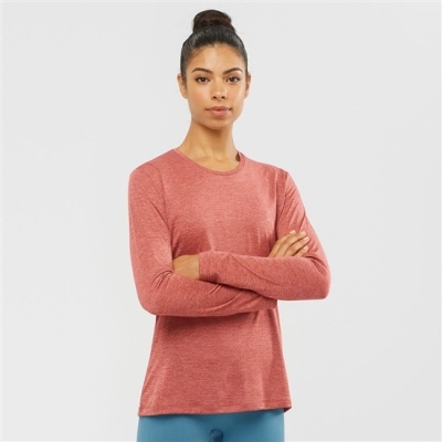 Camiseta Salomon AGILE Long Sleeve Mujer Coral | MX-726EJQT