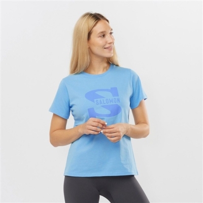 Camiseta Salomon OUTLIFE BIG LOGO Corta Sleeve Mujer Azules | MX-487EOIS