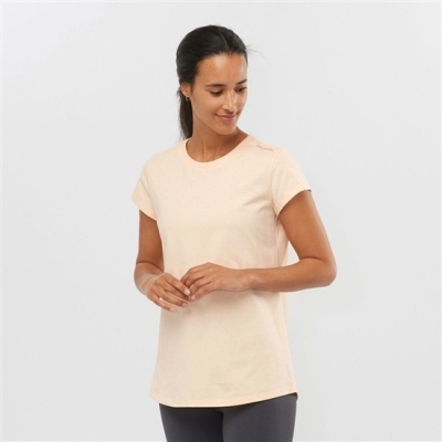 Camiseta Salomon OUTLIFE SCOOP HEM W Corta Sleeve Mujer Beige | MX-125SRJB