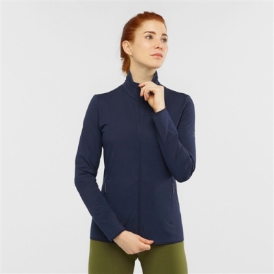 Capas Intermedias Salomon ESSENTIAL LIGHTWARM Full Zip Jacket Mujer Azul Marino | MX-489KAXI