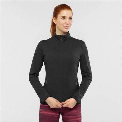 Capas Intermedias Salomon ESSENTIAL LIGHTWARM Full Zip Capa Intermedia Jacket Mujer Negros | MX-809OBEG